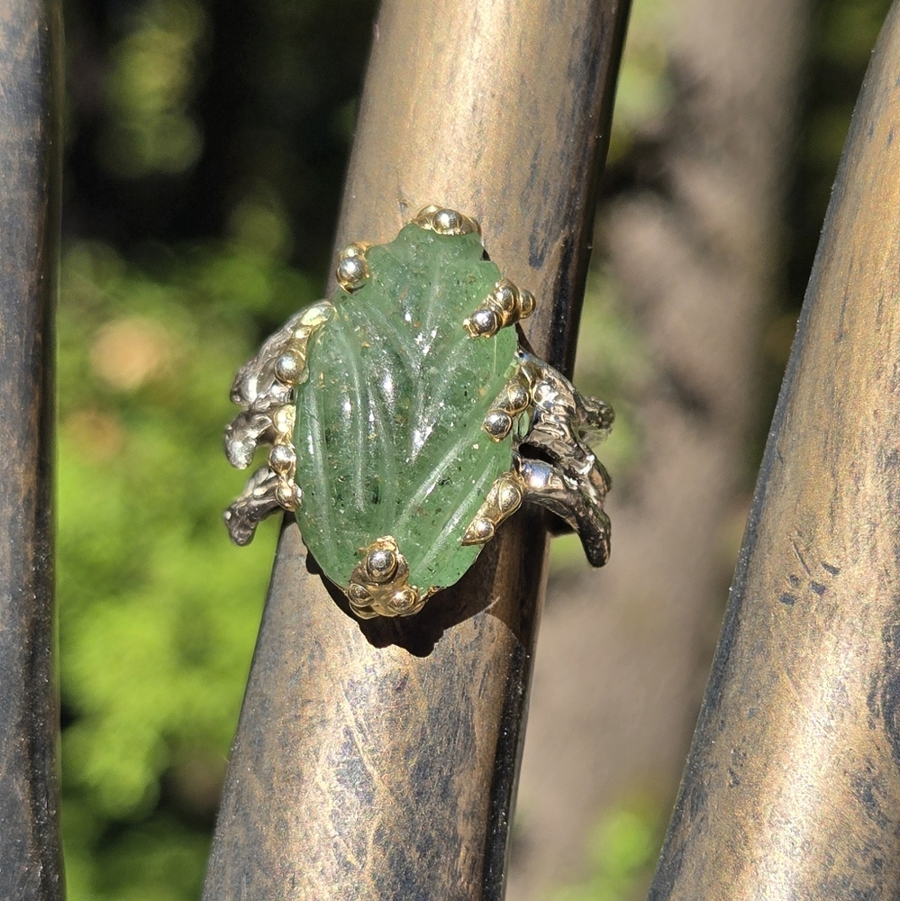 Adventurine 8k Natural Sterling & Gold Ring Sz7 - Picture 3 of 8